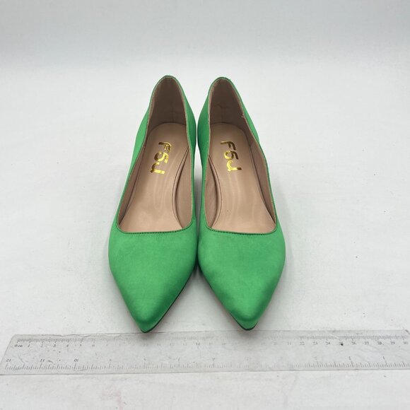 FSJ Green Bridal Pointed Toe Chunky Low Heel Crystal Pumps Slip on Wedding Shoes - Picture 3 of 8